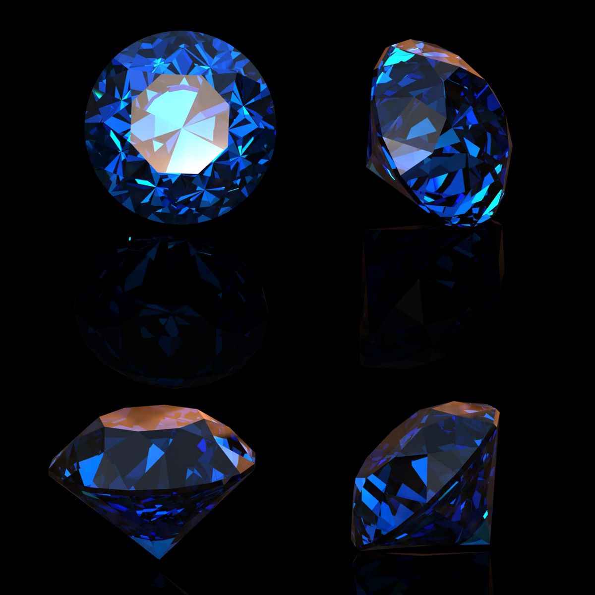 ドラマチックな輝きを見せる、3D画像の青い宝石