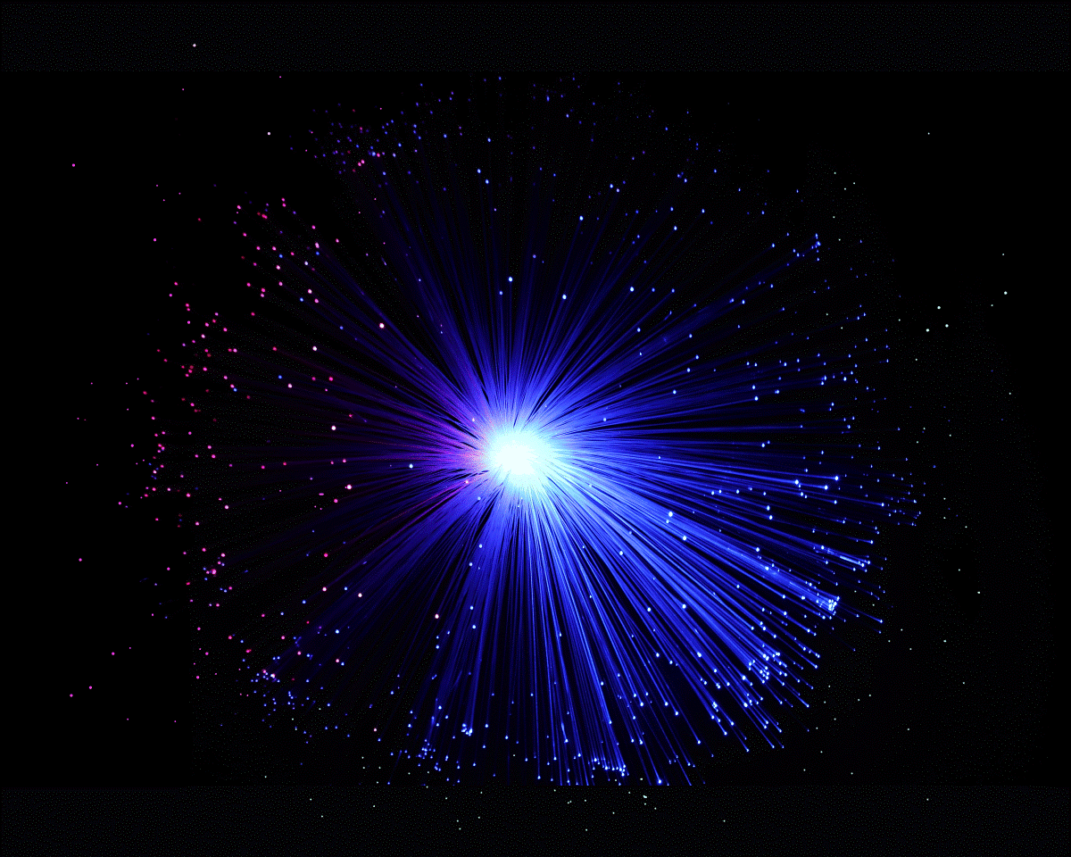 青い光線が放射状に破裂するビッグバンをイメージした画像