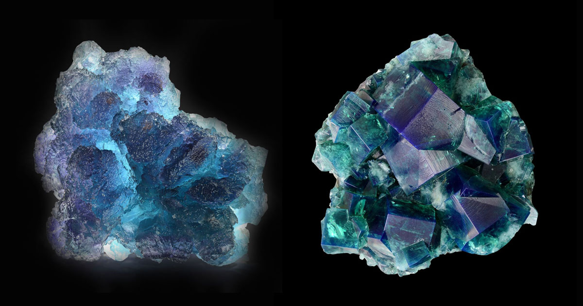 ブルー系グリーン系のフローライトの結晶